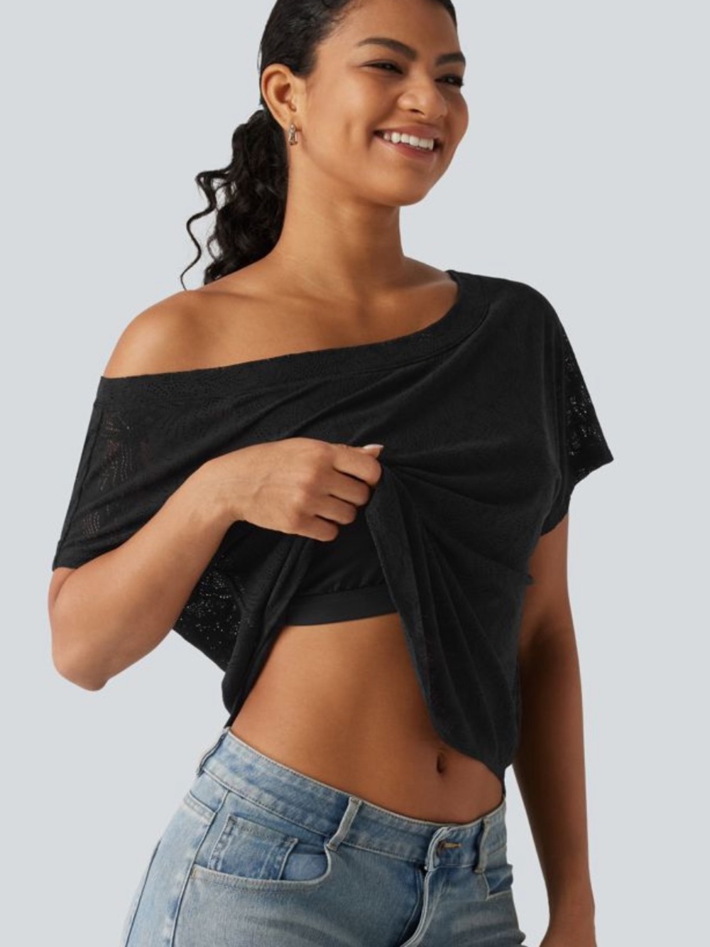 Halara Off-Shoulder Lace Top- Bra Built in!